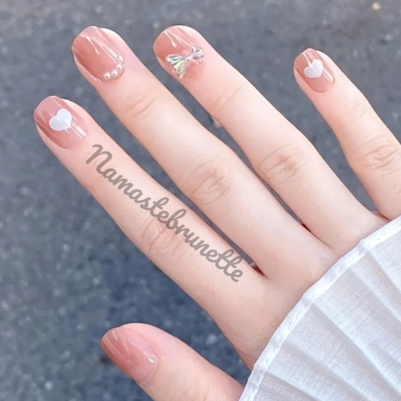 2/$16 24pcs Heart Bows Pearls Press On Nails - Picture 13 of 17